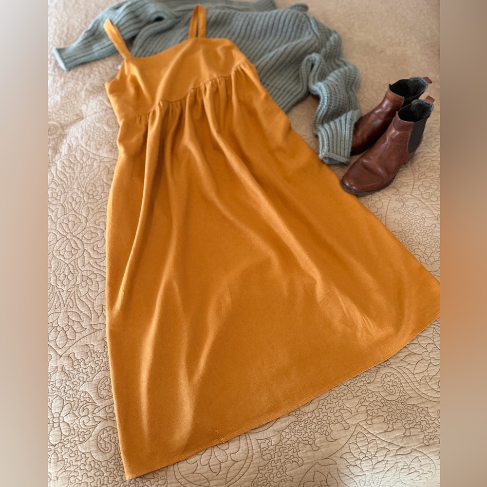 Sonoma Butternut Sienna Burnt Orange Linen Blend Pinafore Dress, Size S - Picture 13 of 15